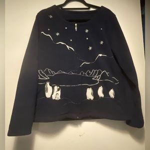 Women’s Navy Blue Sweater with Penguins and Snow Flakes